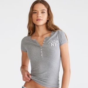 Aeropostale Aero NY Graphic Henley In Medium, Grey
